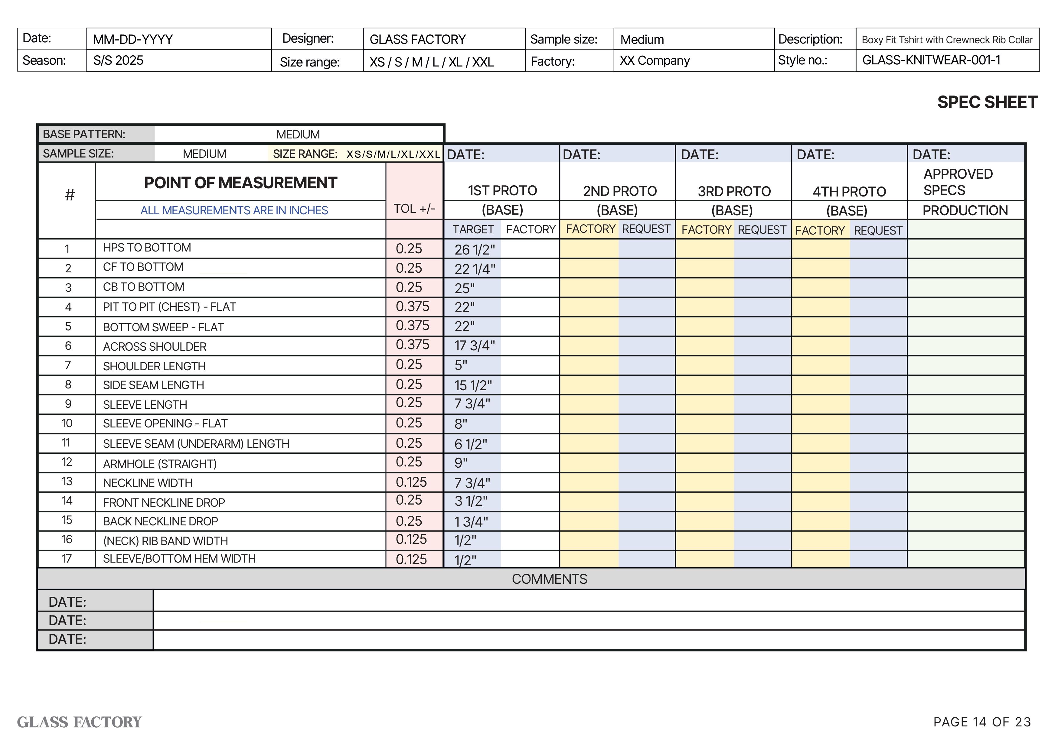 Size grading specifications and guidelines